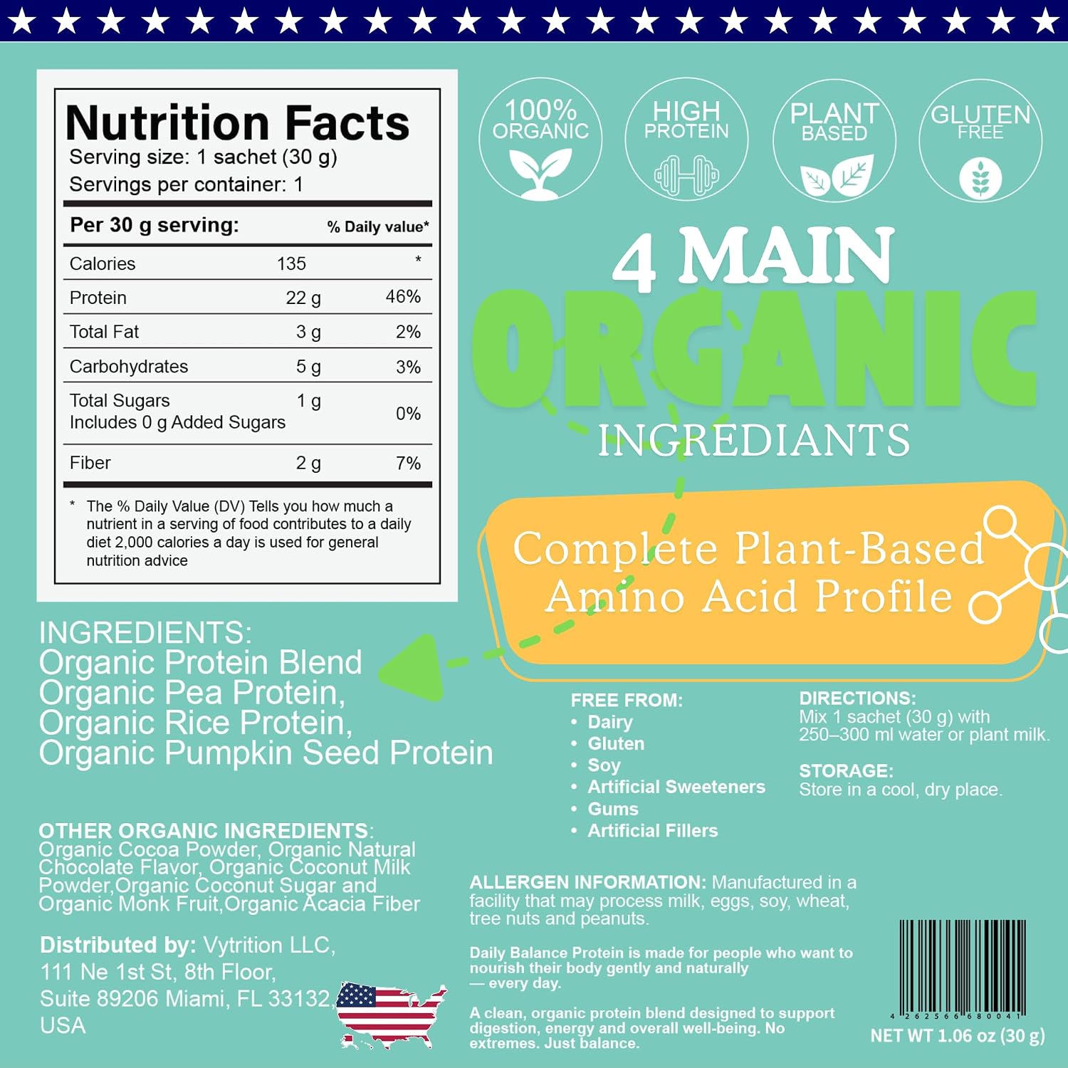Daily Balance – Organic Plant Protein Powder, Chocolate
